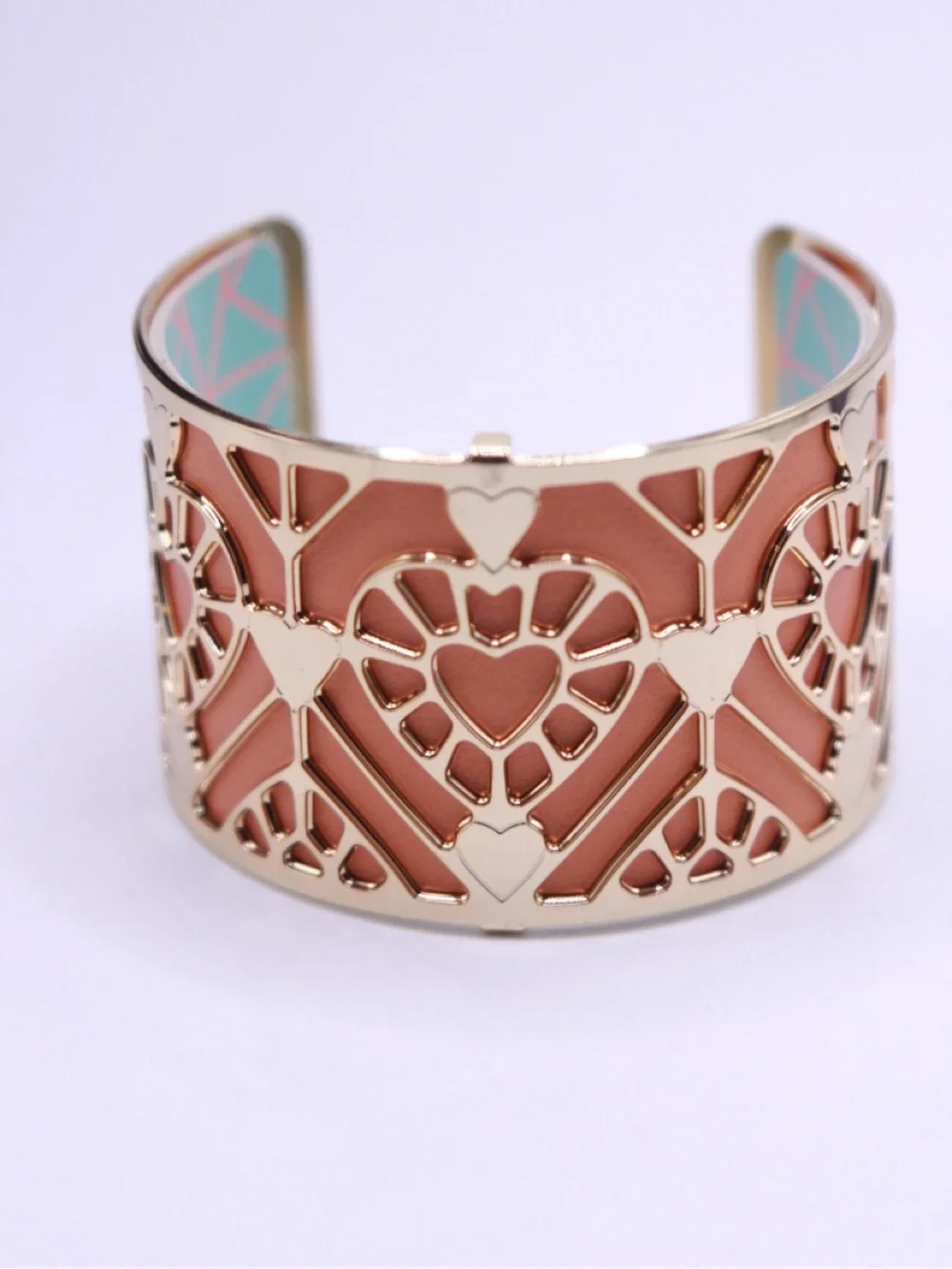 Les Georgettes Heart Filigree Cuff Bracelet with Reversible Leather Insert 6.5”